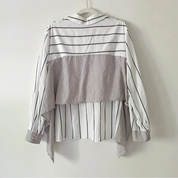 Diane Von Furstenberg Desiree White Black Beige Striped Collared Shirt S… - Picture 5 of 6